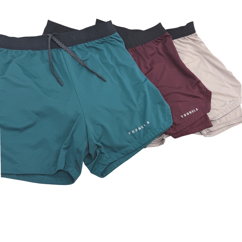 Lot of 3 YoungLA Trilogy Shorts Men L/XL 30 Teal Maroon Beige Compression Gym